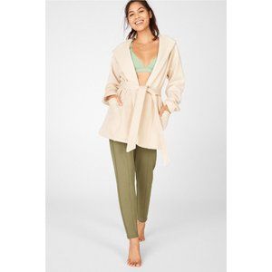 Fabletics Lexie Hooded Robe Small Women's Tapioca Ivory Cozy Fleece Belted